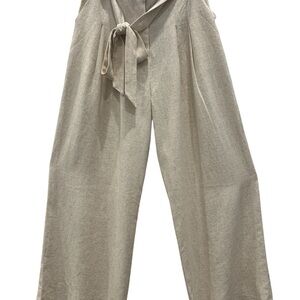 Lulus Beige Linen Blend Wide Leg Pants Tie Waist High Rise Size M NWT